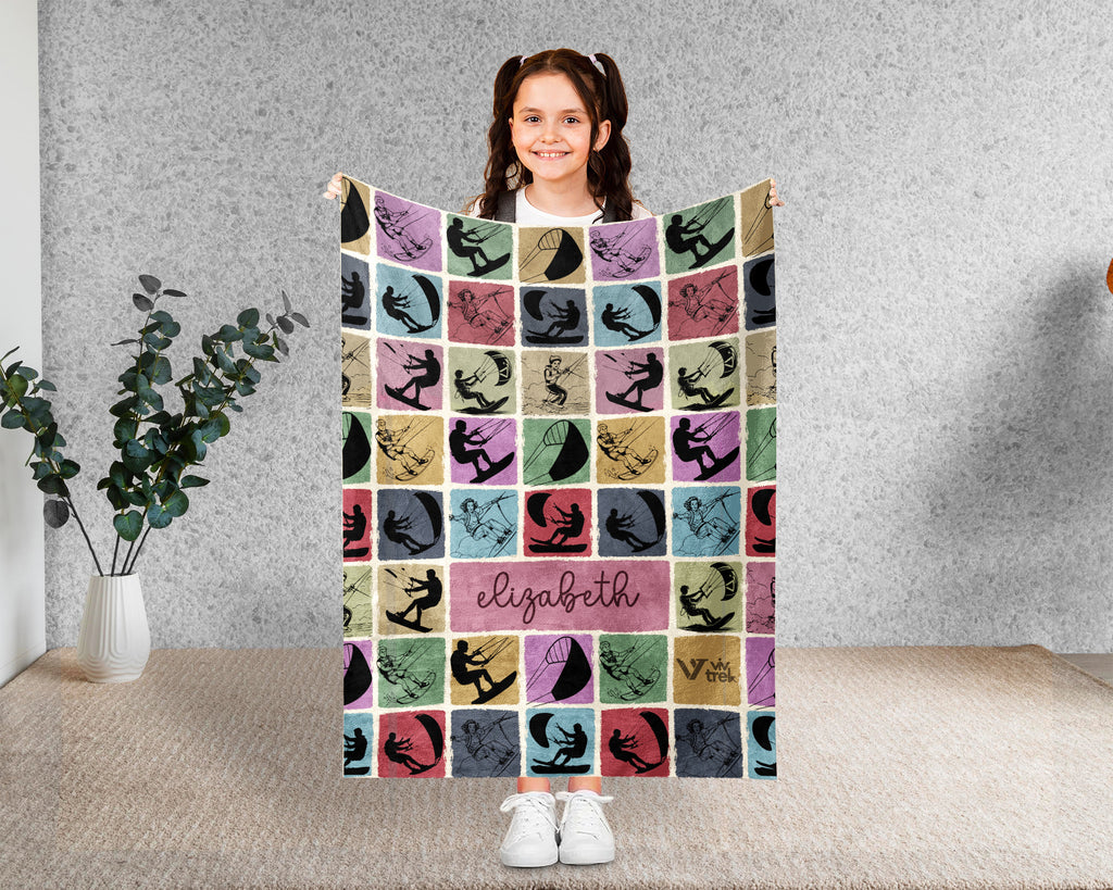 Personalized Kite Surfing Blanket Custom Name Throw Cozy Water Sport Decor Unique Kiteboarding Gift Beach Home Accent