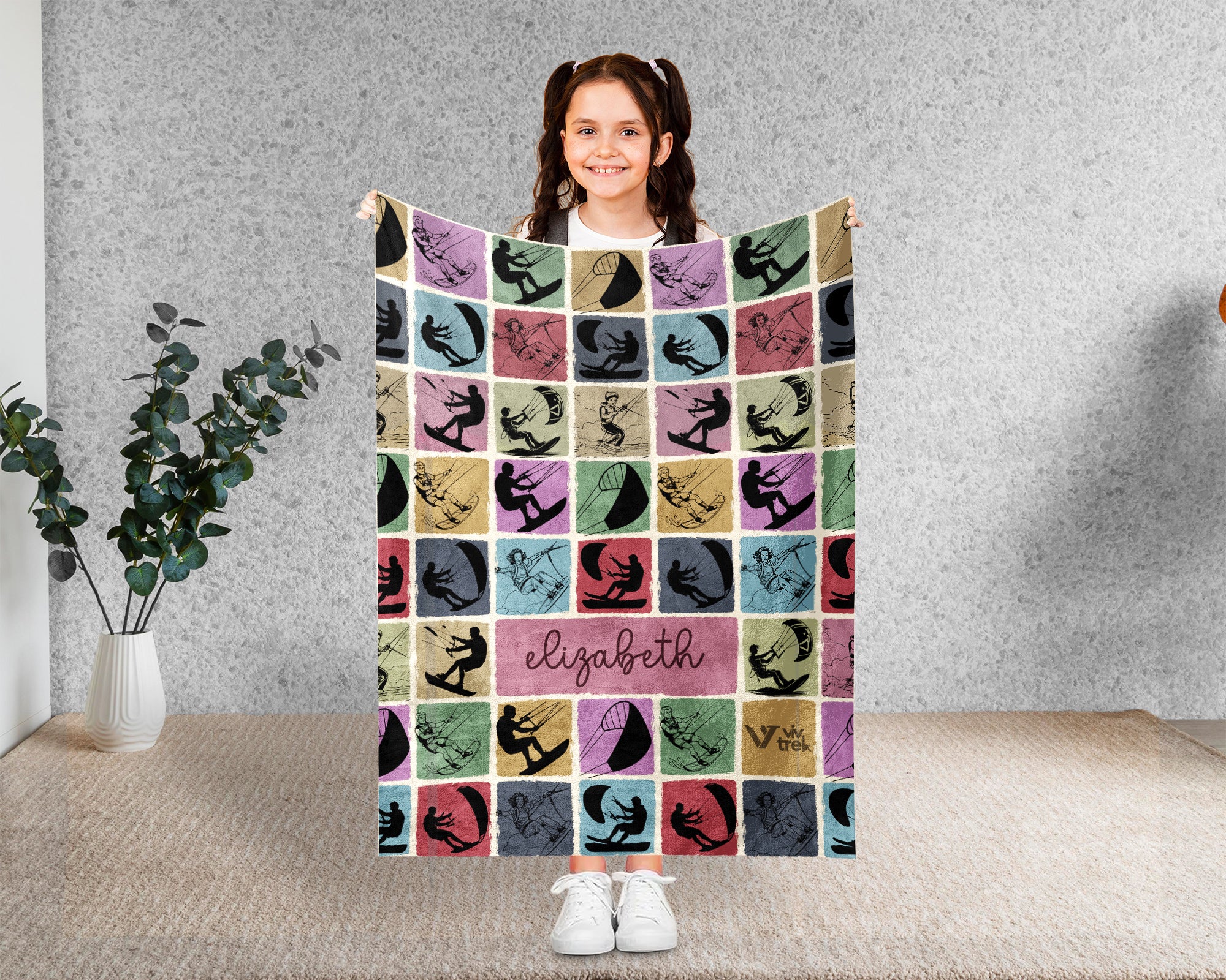 Personalized Kite Surfing Blanket Custom Name Throw Cozy Water Sport Decor Unique Kiteboarding Gift Beach Home Accent