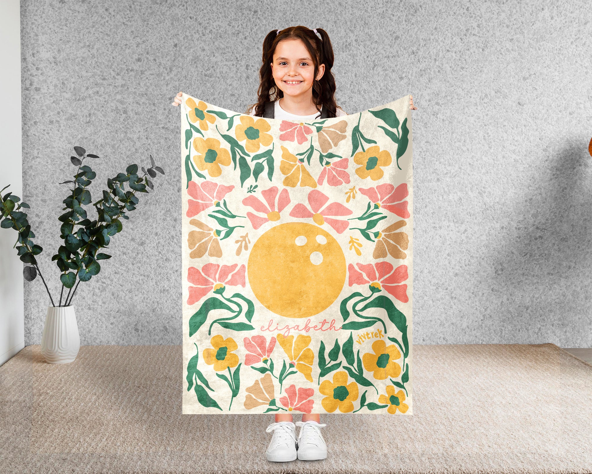 Personalized Bowling Blanket with Custom Name, Cozy Floral Bowling Throw for Kids Teens Adults, Fun Bowler Birthday Christmas Gift