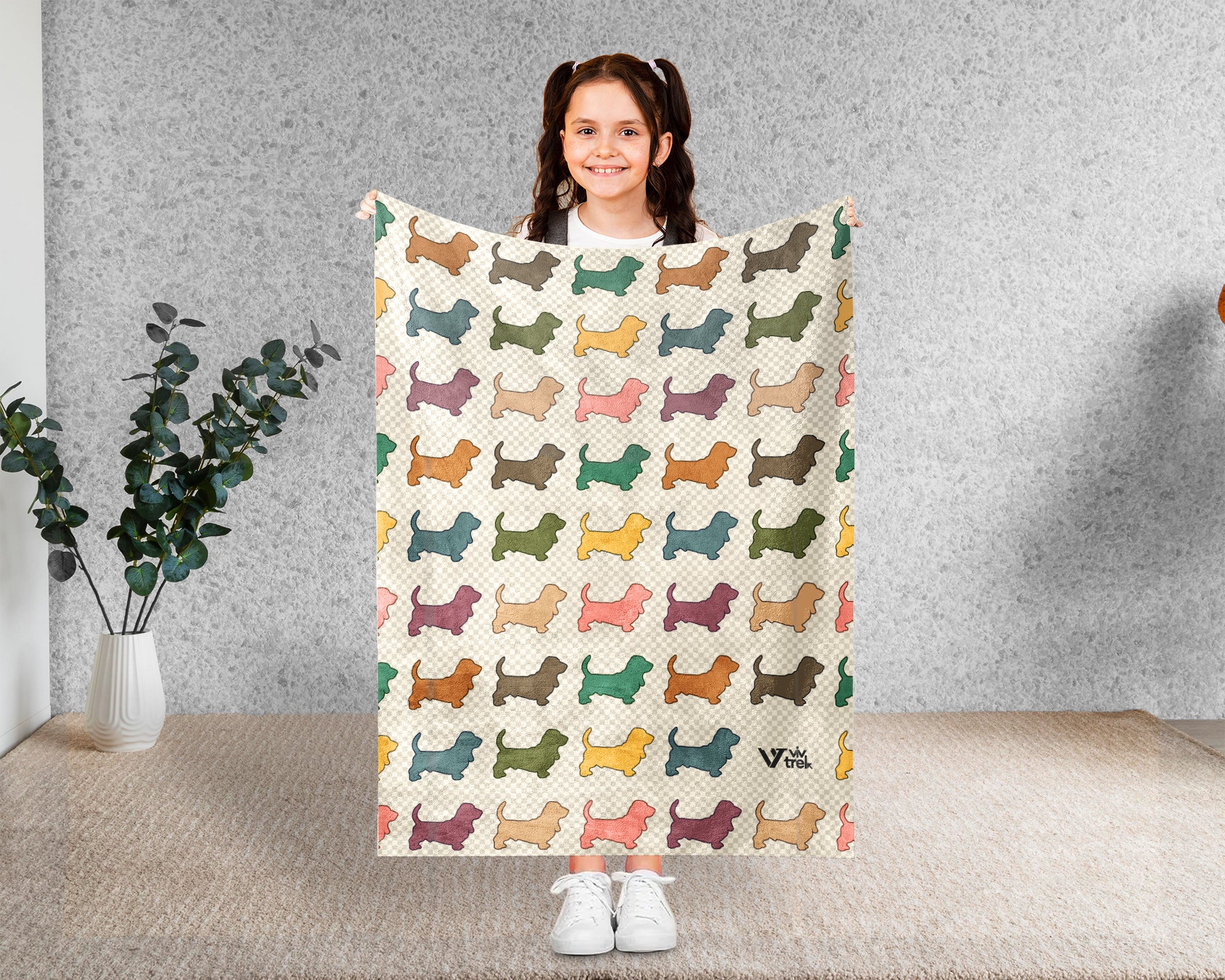 Retro Basset Hound Dog Throw Blanket, Puppy Lover Gift, Cozy Hound Breed Home Decor, Long Ear Canine House Accessory