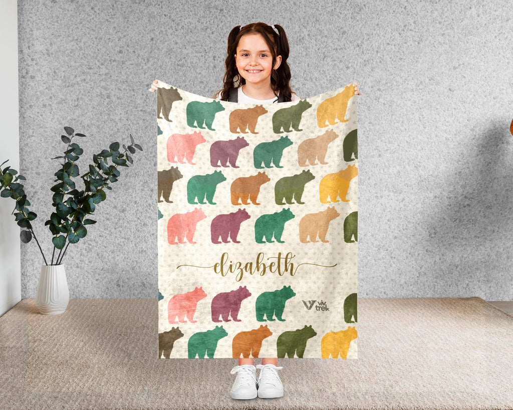 Personalized Bear Blanket Custom Name Wildlife Throw Retro Animal Graphic Cozy Rustic Home Decor Unique Nature Inspired Gift