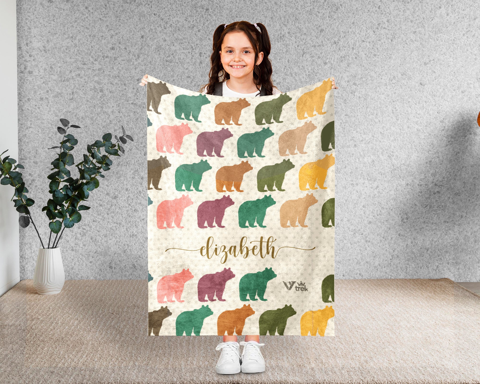 Personalized Bear Blanket Custom Name Wildlife Throw Retro Animal Graphic Cozy Rustic Home Decor Unique Nature Inspired Gift