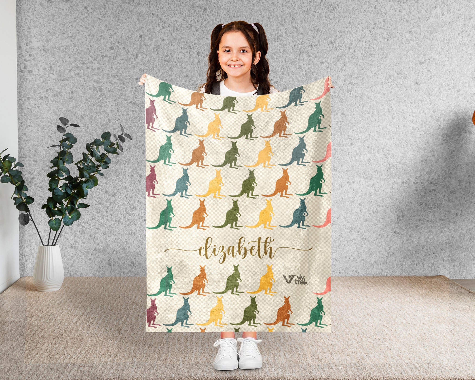 Personalized Kangaroo Blanket Custom Name Wildlife Throw Retro Animal Design Cozy Aussie Gift Unique Nature Home Decor Accent