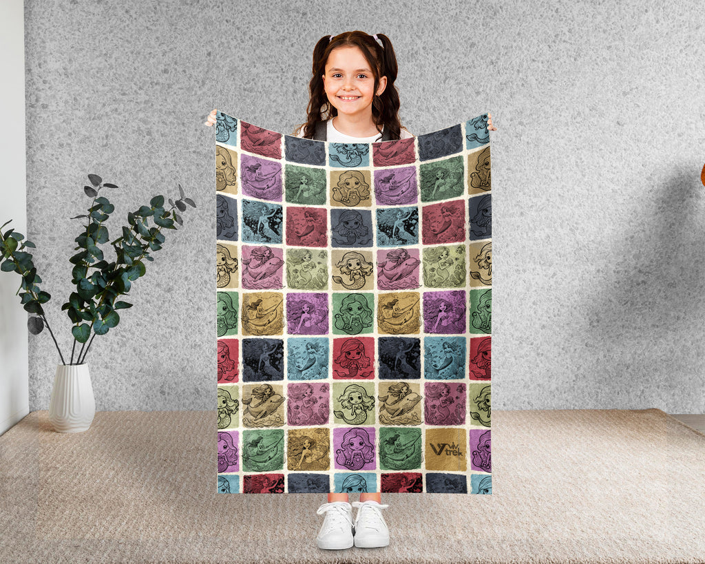 Mermaid Blanket Gift for Girls, Fantasy Ocean Fairy Throw, Cozy Underwater Theme Blanket, Cute Kids Decor Gift for Bedroom