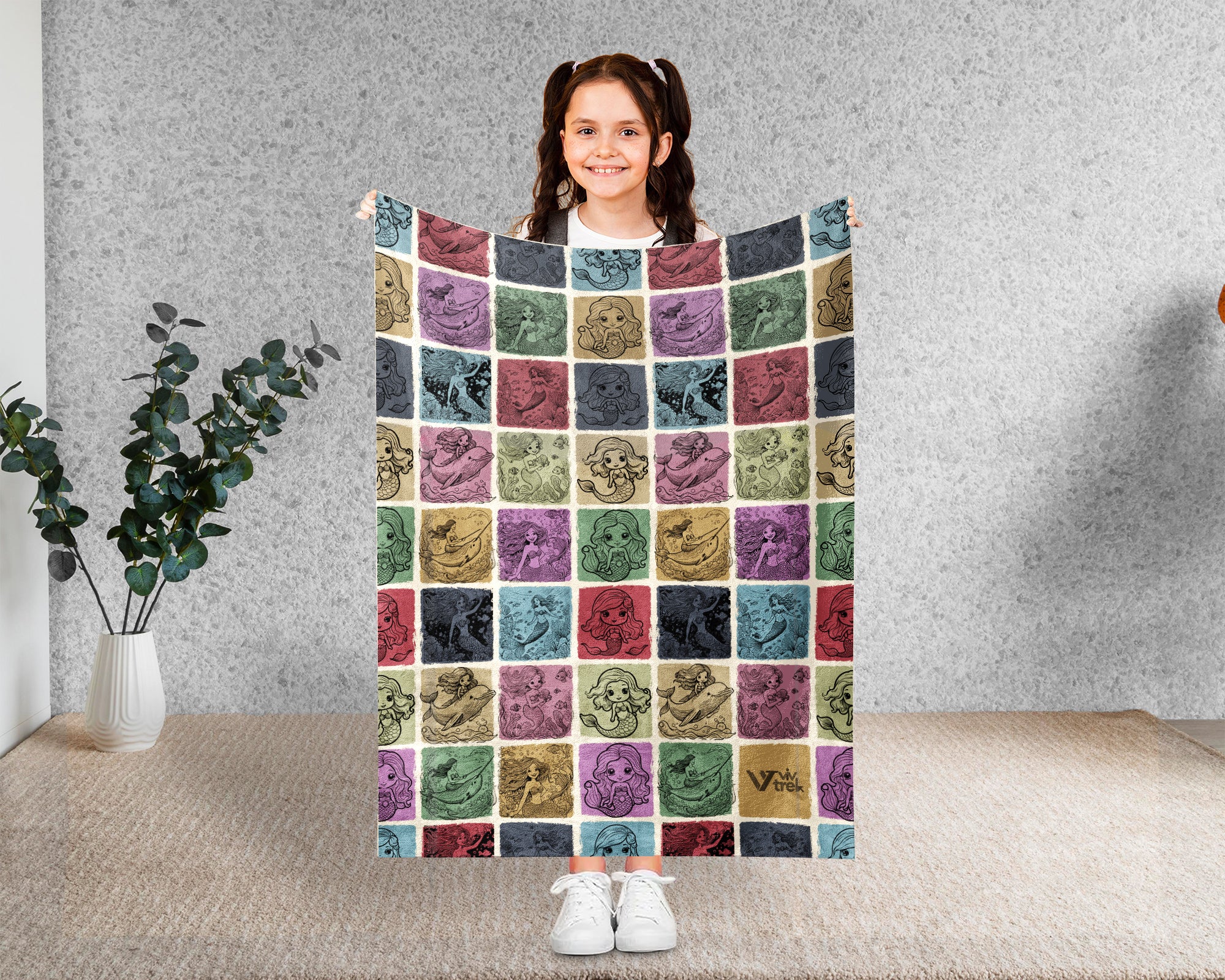 Mermaid Blanket Gift for Girls, Fantasy Ocean Fairy Throw, Cozy Underwater Theme Blanket, Cute Kids Decor Gift for Bedroom