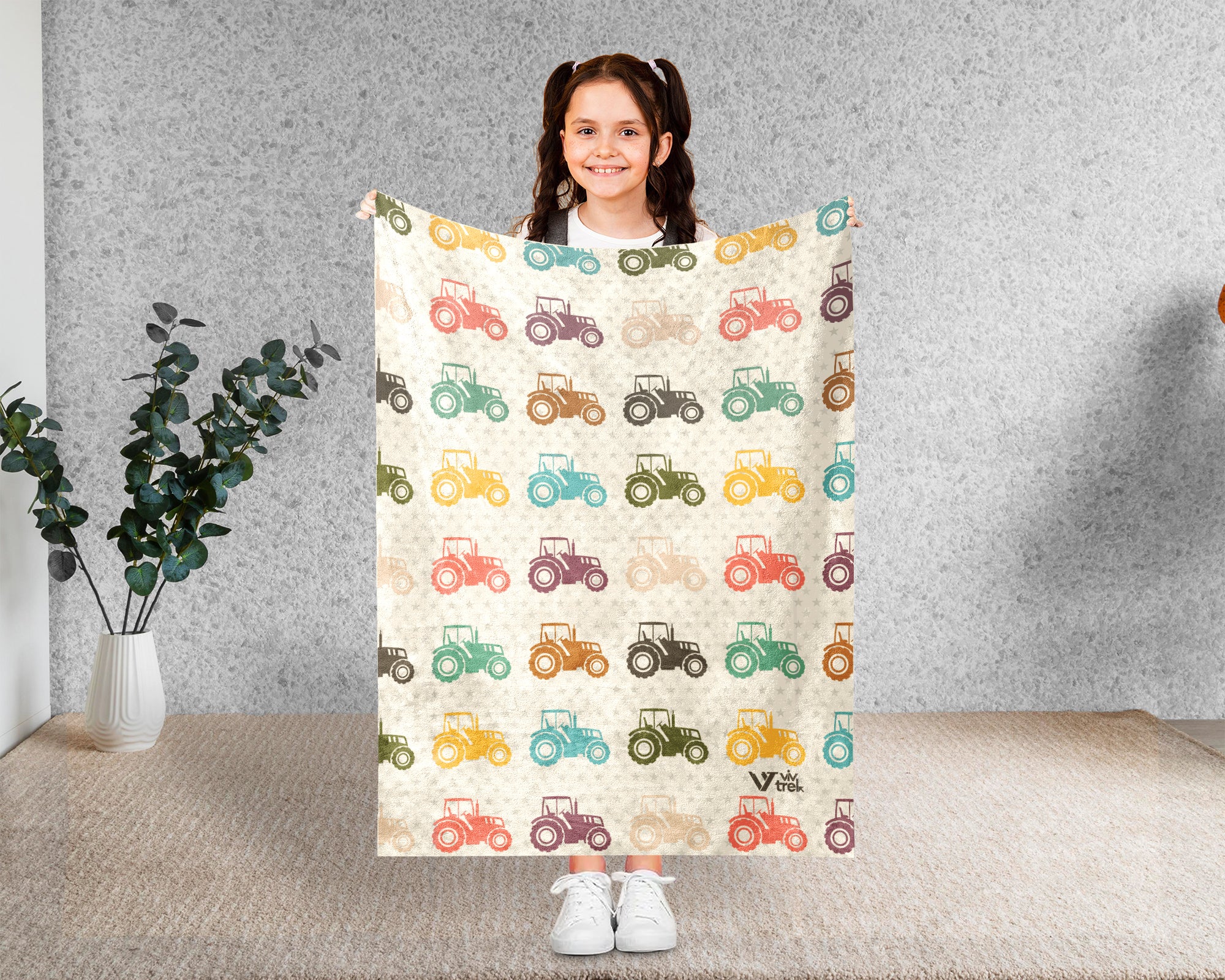 Retro Farming Blanket Gift for Country Lovers, Cozy Tractor Field Throw, Farmhouse Decor Accent for Bedroom and Living Spaces