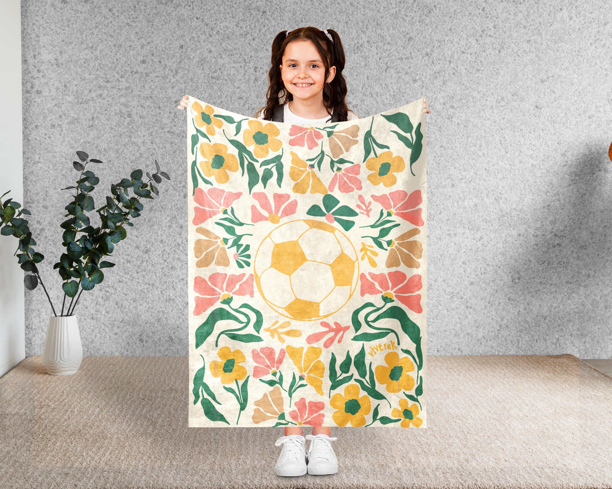 Floral Soccer Blanket – Cozy Throw for Soccer Lovers & Players