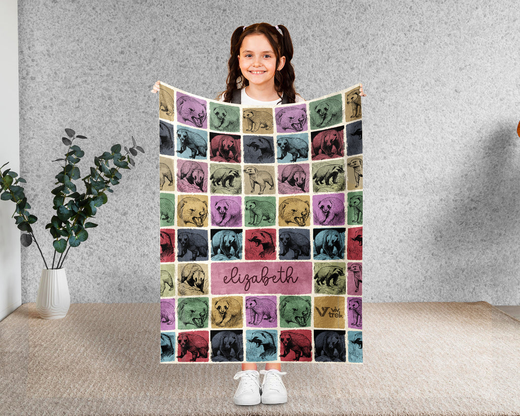 Personalized Name Honey Badger Blanket – Cozy Vintage Wildlife Throw