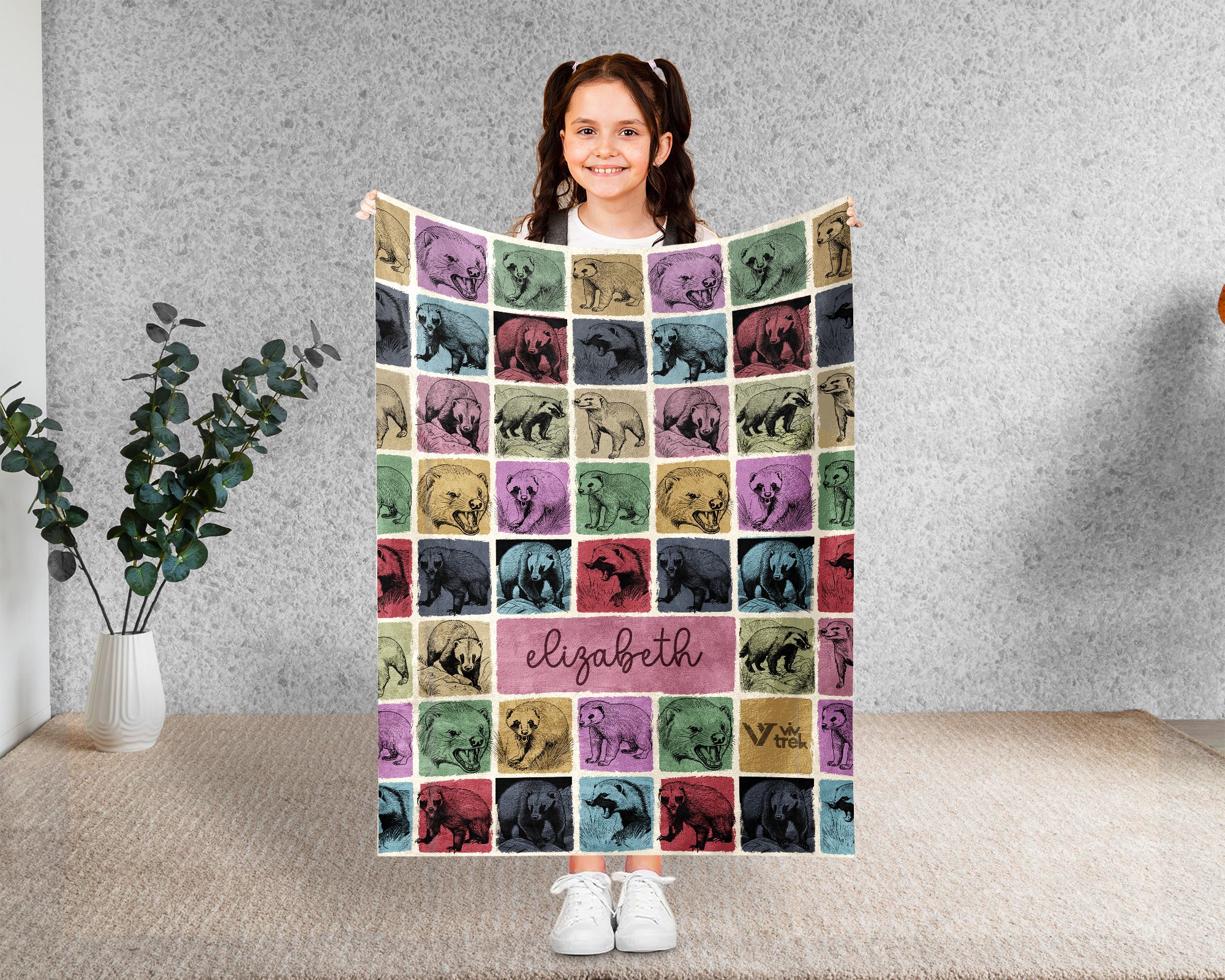 Personalized Name Honey Badger Blanket – Cozy Vintage Wildlife Throw