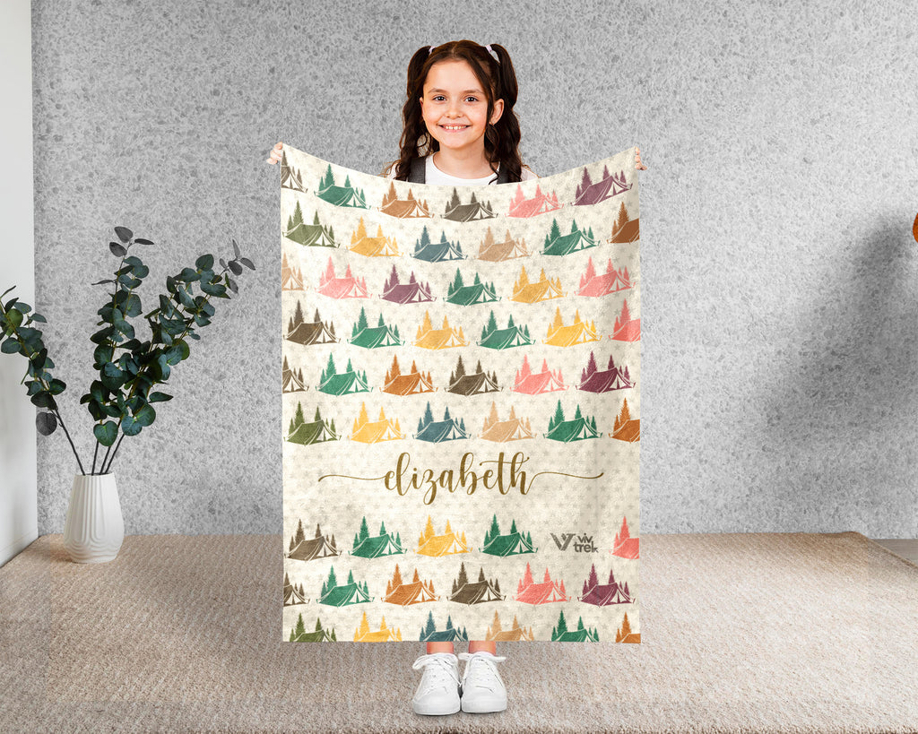 Custom Name Camping Blanket, Personalized Nature Throw, Cozy Outdoor Gift for Campers, Travelers, and Hikers