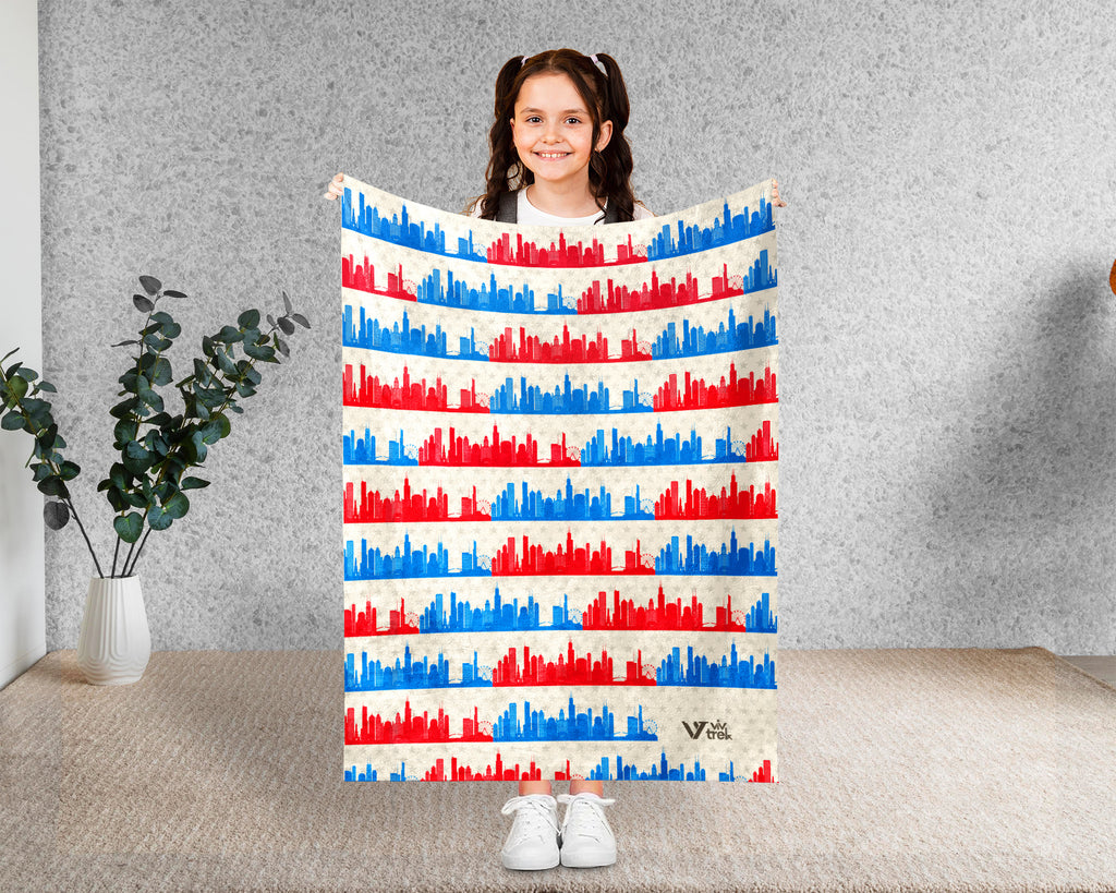 Retro Chicago City Map Blanket Throw, Cozy Windy City Decor, Skyline Design, Illinois Pride Gift, Urban Sofa Throw Blanket