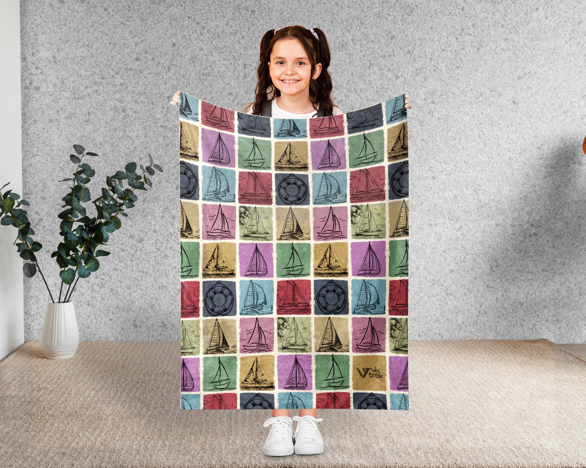 Retro Sailing Boat Blanket for Nautical Decor, Cozy Boating Throw Gift for Sailors and Coastal Home Lovers
