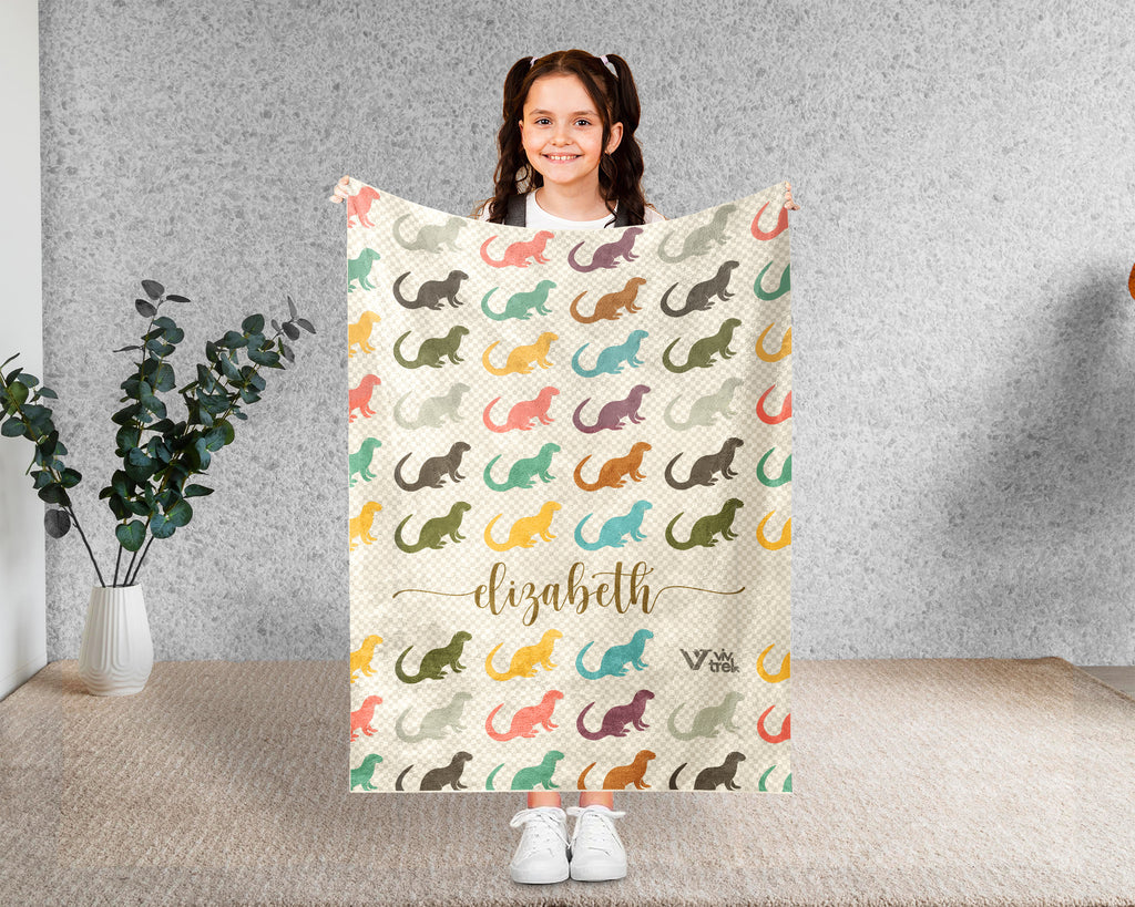 Custom Name Otter Blanket, Cozy Vintage Otter Throw for Home and Living Room