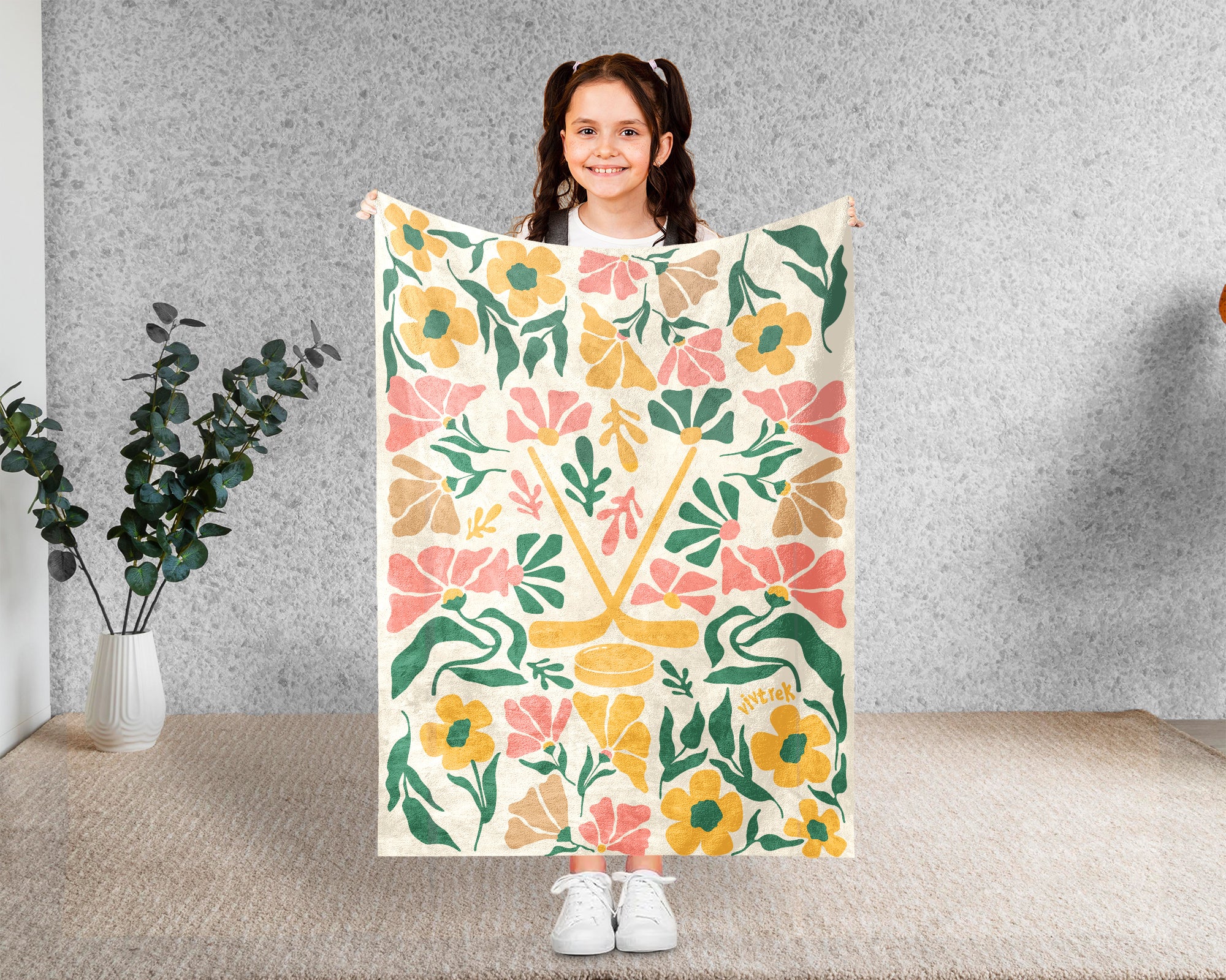 Floral Ice Hockey Blanket – Cozy Sports Fan Throw Gift