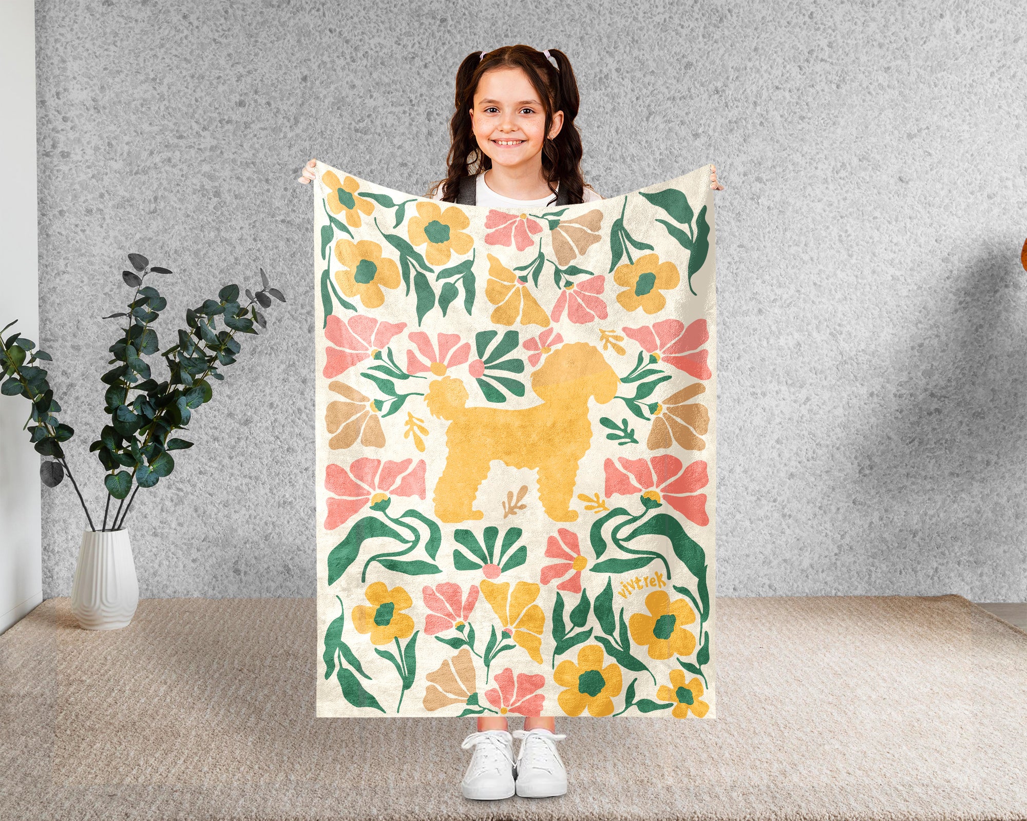 Floral Poodle Blanket – Cozy Vintage Dog Lover Throw Gift