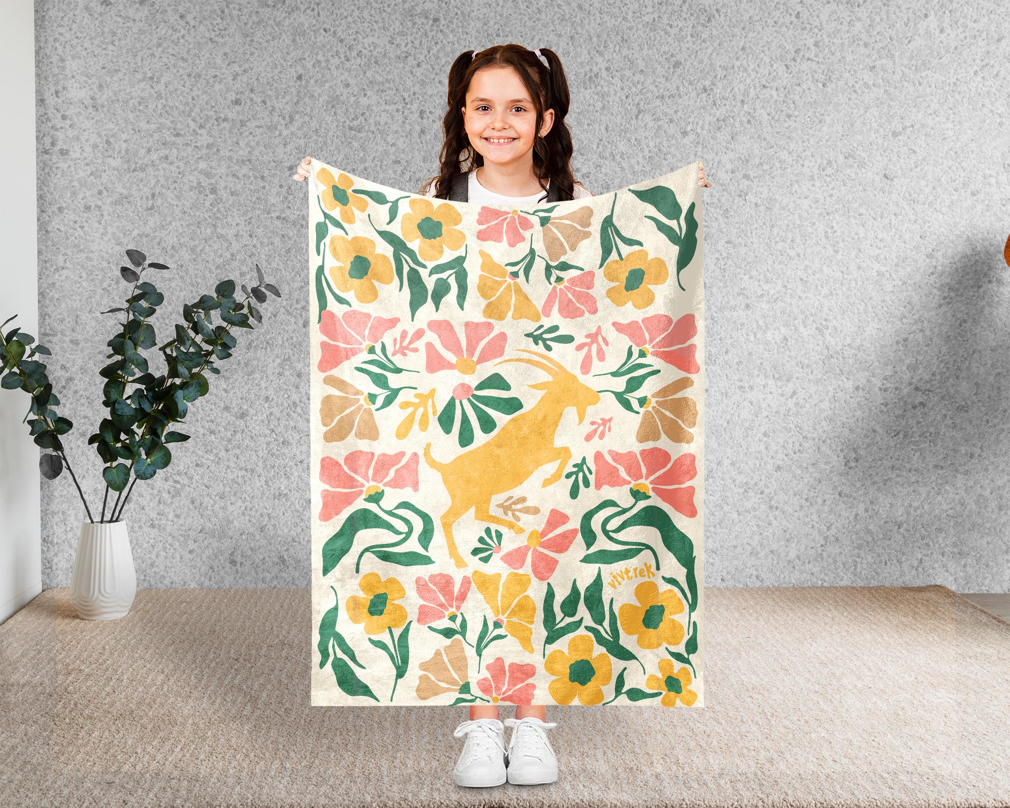 Floral Goat Lover Blanket – Cozy Farm Animal Throw Gift