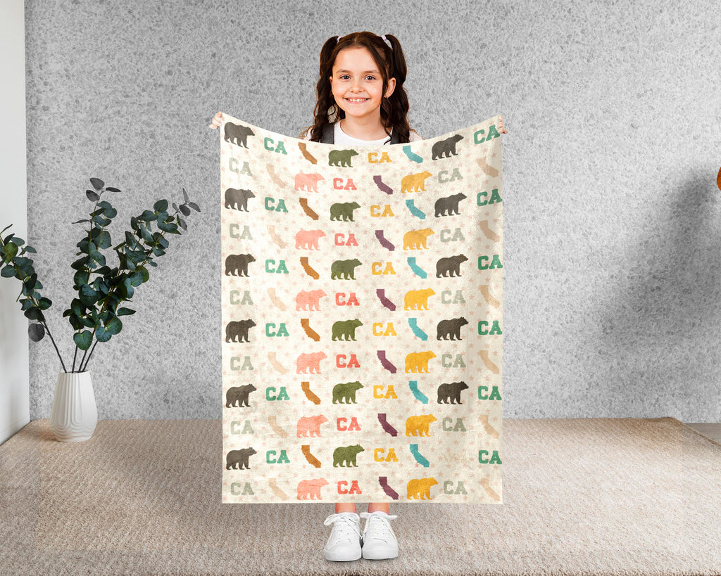Retro California State Blanket, Patriotic 4th of July Throw, Vintage CA Lover Cozy Blanket, American Inspired Independence Day Gift