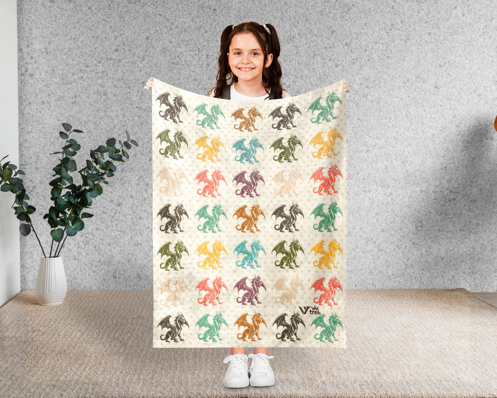 Retro Dragon Blanket Gift for Fantasy Lovers, Cozy Mythical Creature Throw, Magical Decor Accent for Bedroom and Creative Spaces