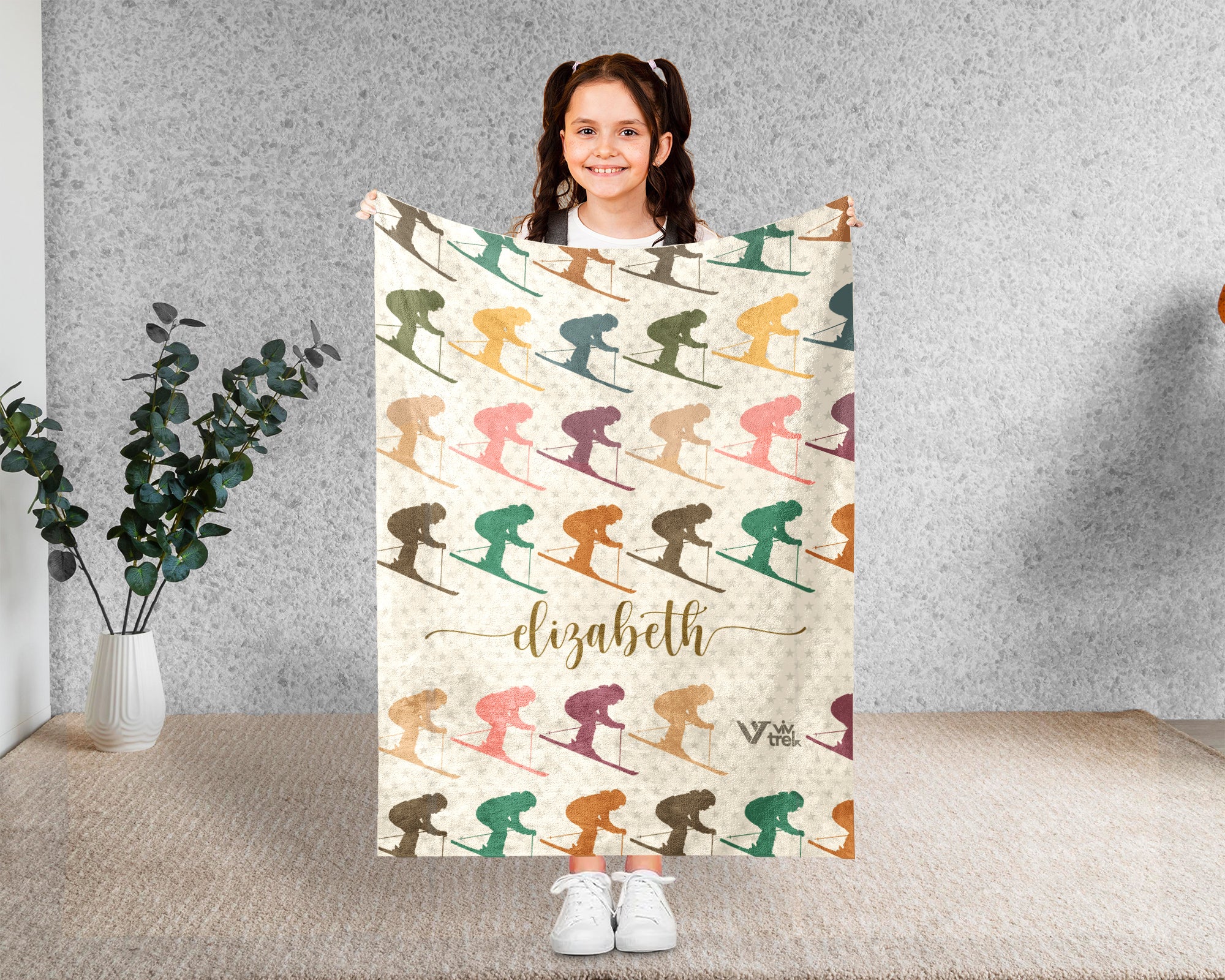 Custom Name Ski Lover Blanket Winter Sports Throw Cozy Personalized Gift Soft Snow Adventure Decor for Cabin Home
