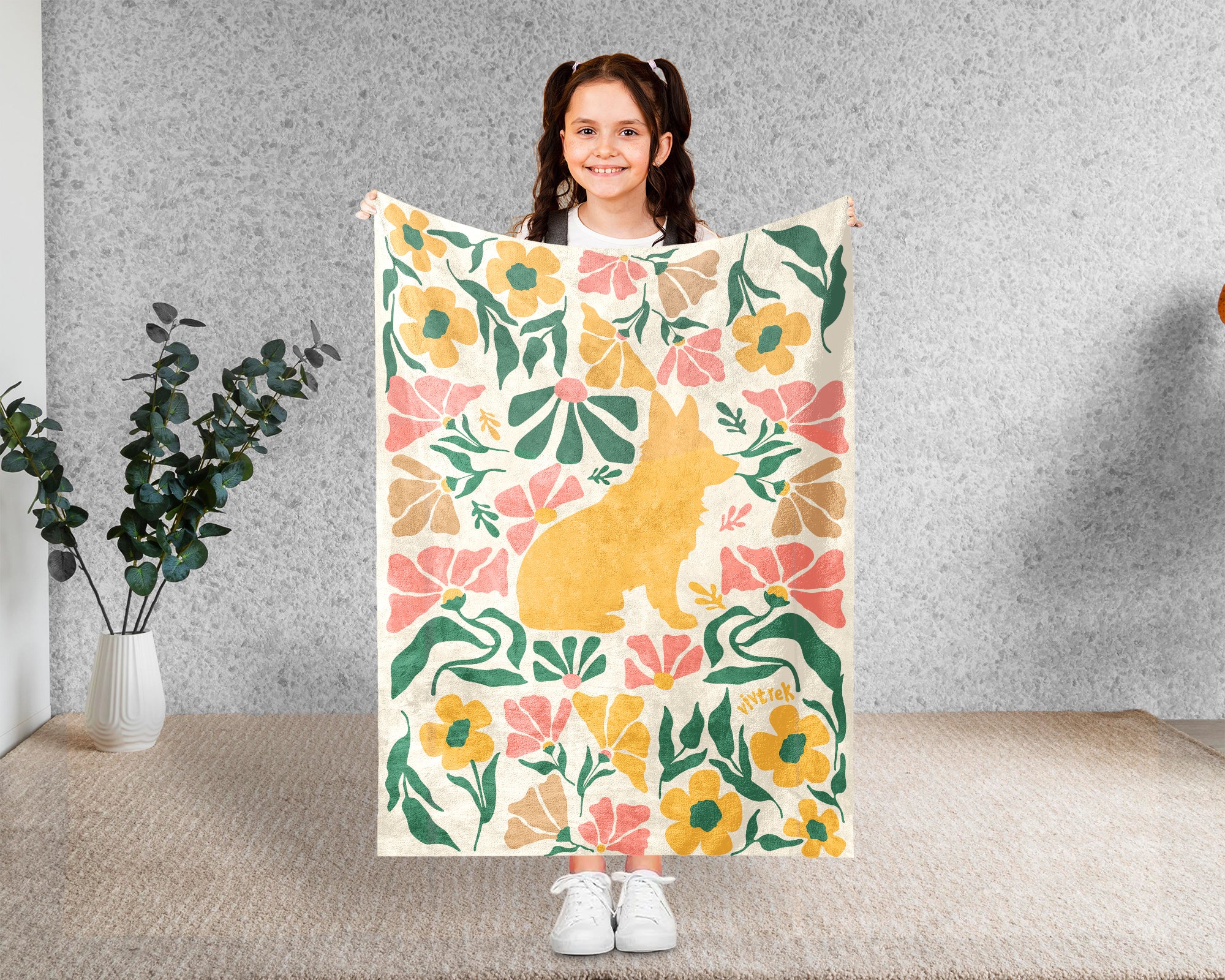 Floral Corgi Blanket – Cozy Cute Dog Lover Throw Gift