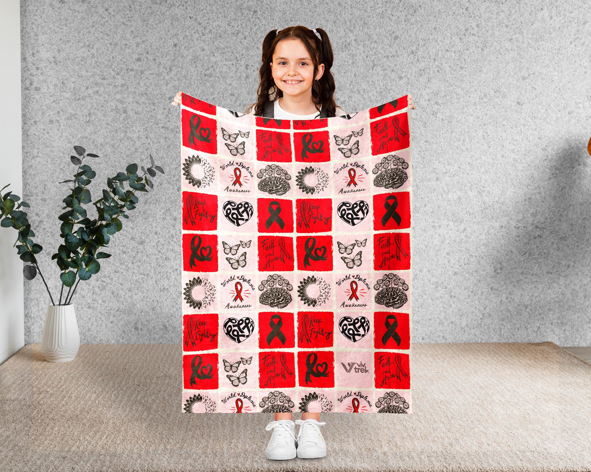 Dyslexia Awareness Blanket for October, Cozy Red Ribbon Throw Battle Blanket for Students, Educators & Family, Meaningful Support Gift