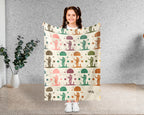 Retro Astronomy Blanket for Galaxy Lovers, Cozy Space Throw with Planet Rocket and Astronaut Theme Decor