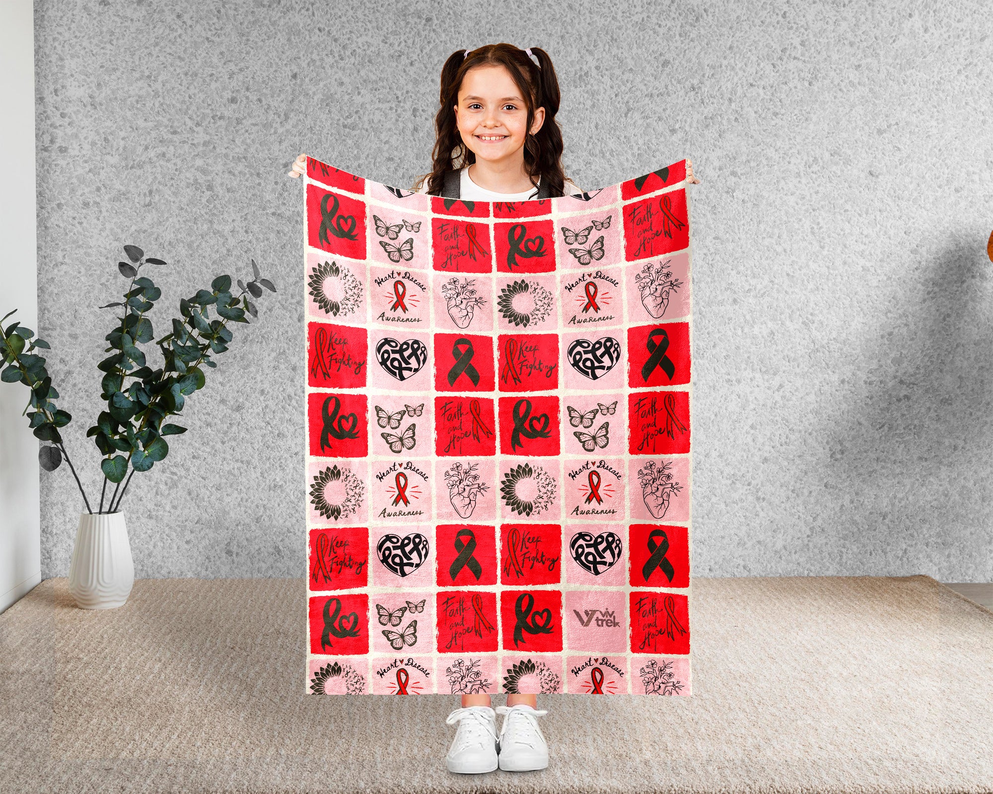 Heart Disease Awareness Blanket, Red Ribbon Support Throw, Heart Health Gift, Cozy Cardiology Awareness Comfort Blanket