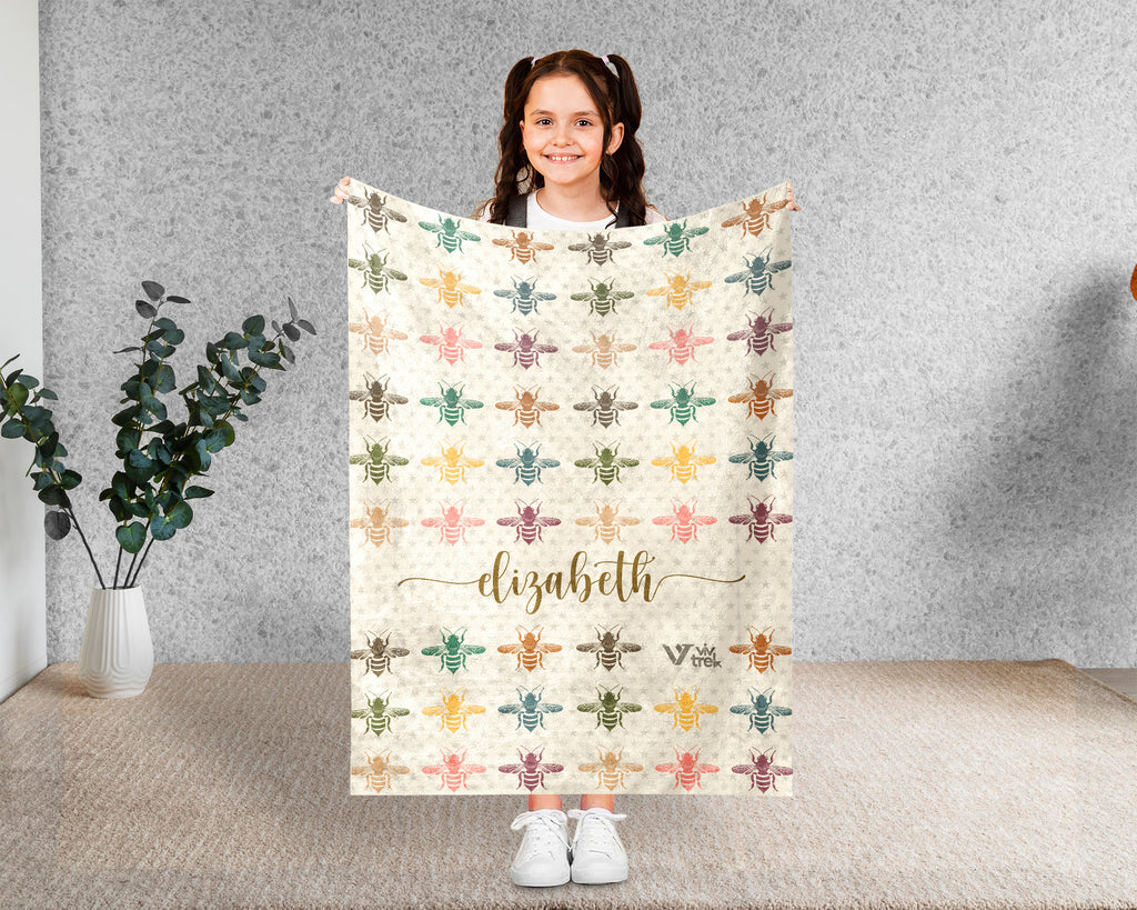 Personalized Bee Blanket Cozy Vintage Bee Throw Gift for Nature Lovers
