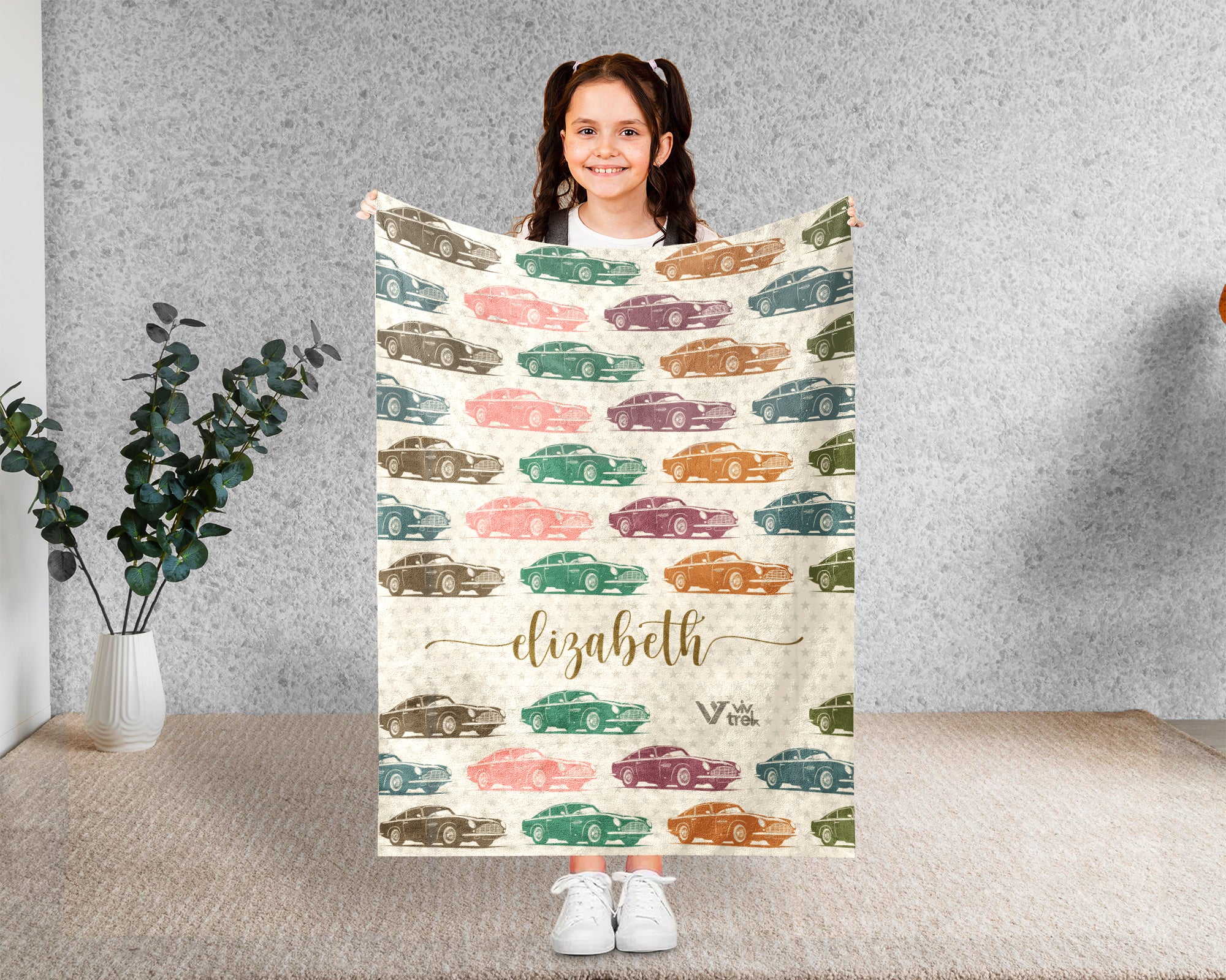 Custom Name Classic Car Blanket, Personalized Vintage Vehicle Throw, Cozy Garage Gift for Auto Enthusiasts