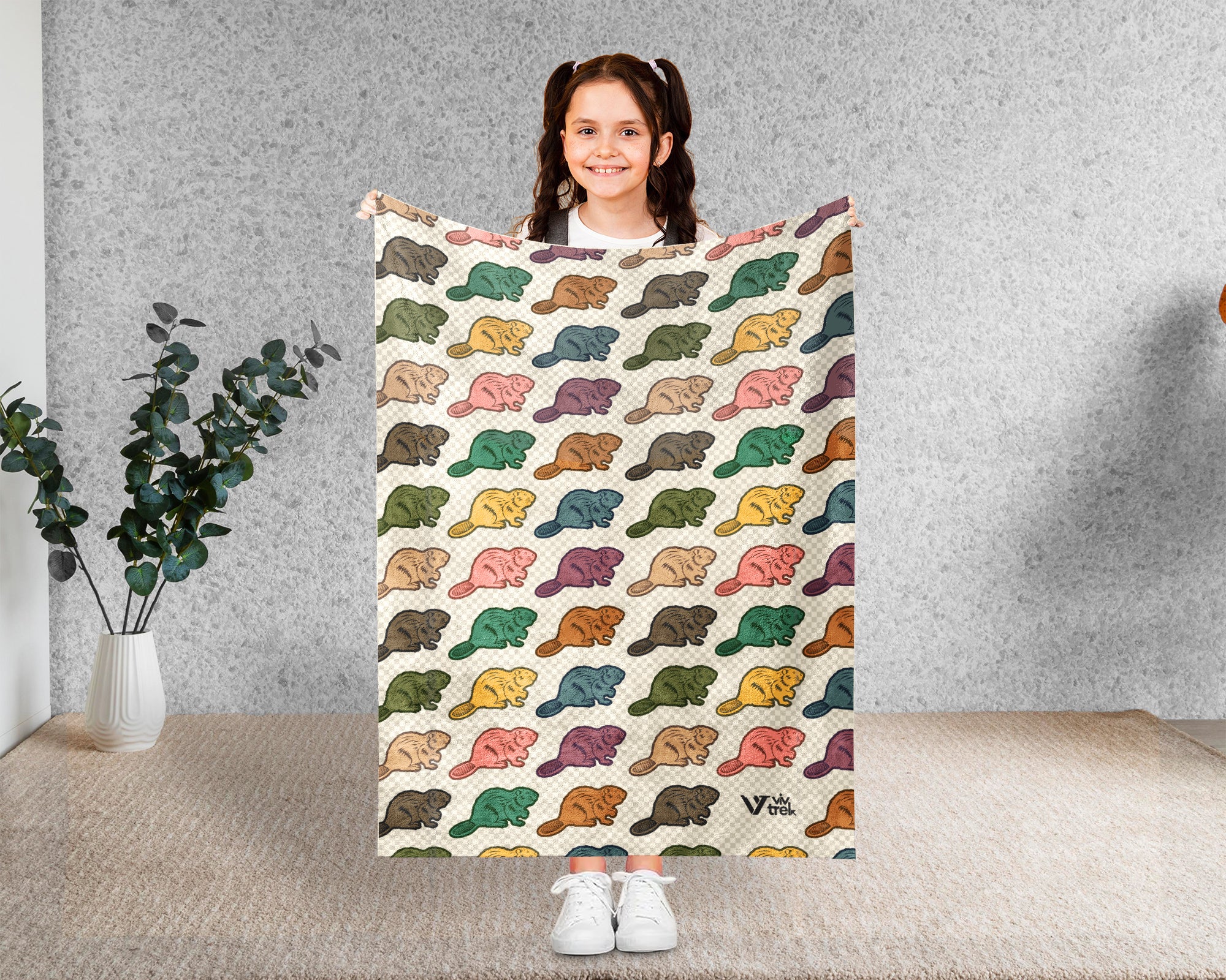 Retro Beaver Throw Blanket – Cozy Wildlife Gift for Nature Lovers