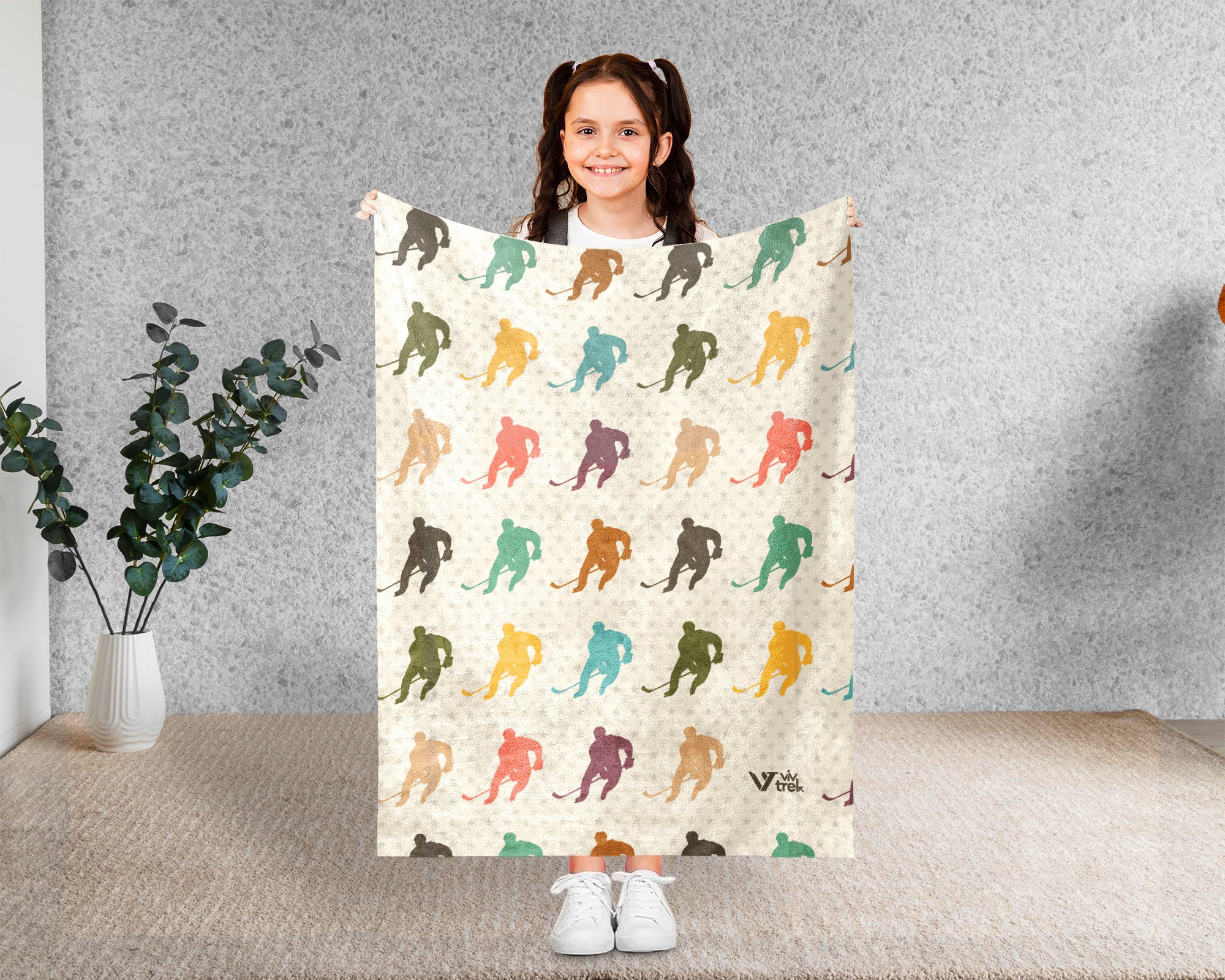 Retro Ice Hockey Player Blanket Cozy Sports Throw for Hockey Lovers Soft Graphic Decor Unique Winter Game Gift for Home