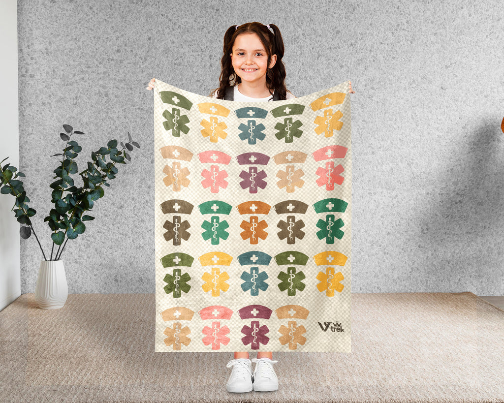 Retro Nurse Gift Blanket, Cozy RN Appreciation Throw, Cute Nurse Graphic Blanket, Soft Fleece Medical Worker Gift for Her