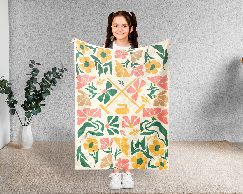 Curling Floral Blanket – Cozy Winter Sports Lover Throw
