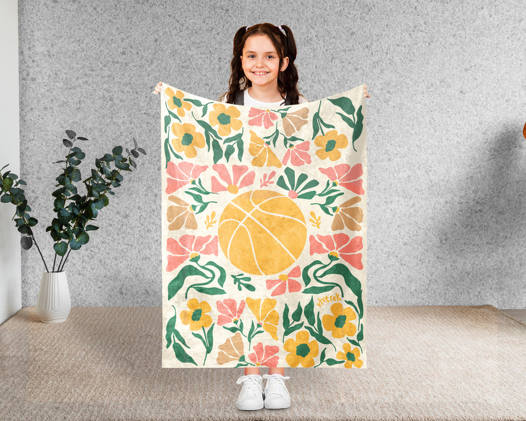 Floral Basketball Throw Blanket – Cozy Sports Fan Gift