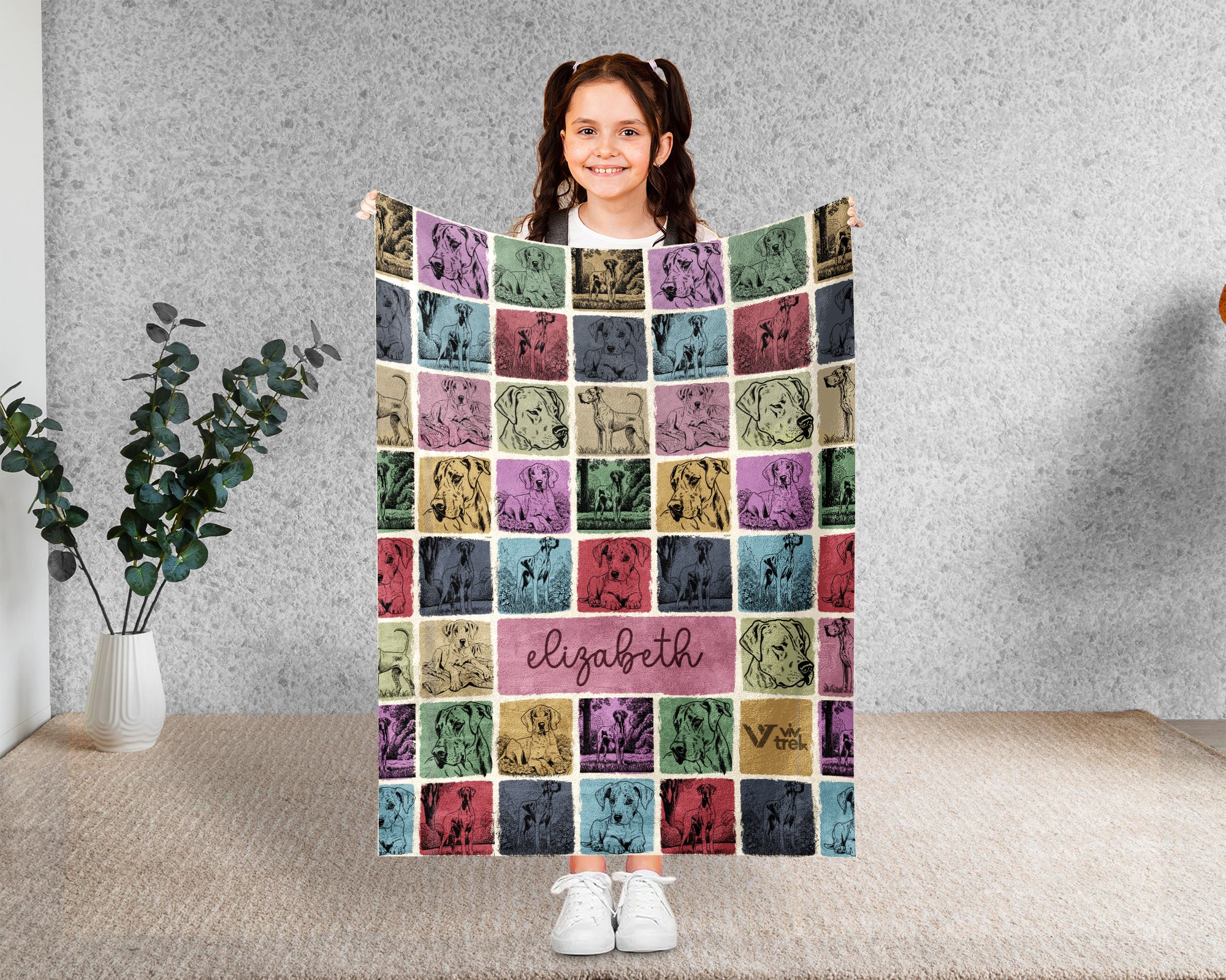 Personalized Great Dane Blanket – Custom Name Cozy Retro Dog Lover Throw