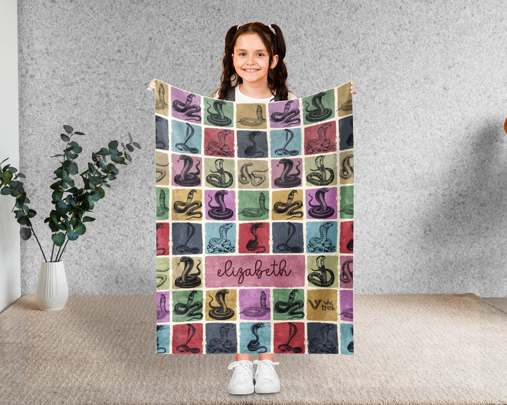 Custom Cobra Snake Blanket Personalized Name Retro Reptile Throw Cozy Serpent Decor Unique Exotic Animal Gift Home Accent