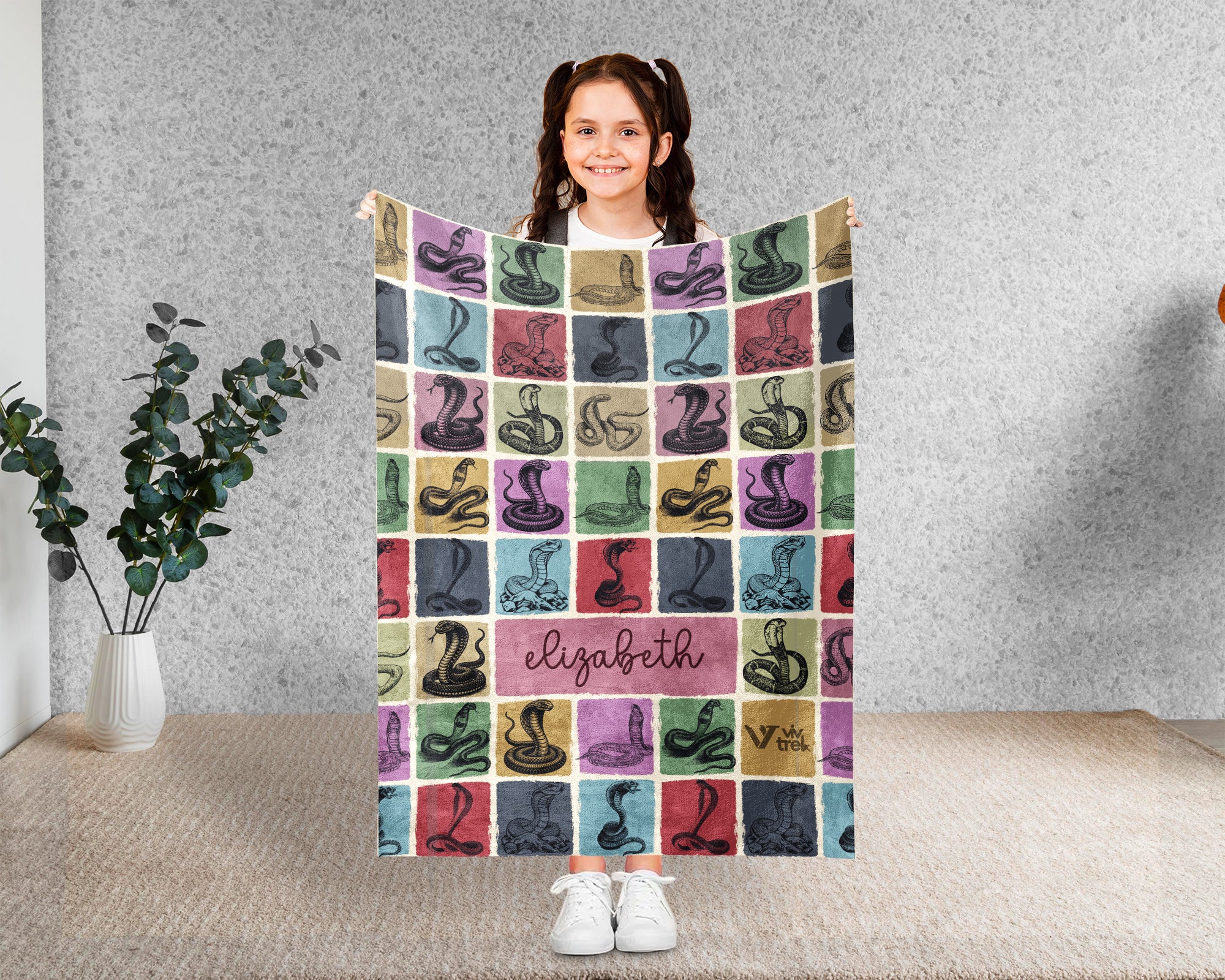 Custom Cobra Snake Blanket Personalized Name Retro Reptile Throw Cozy Serpent Decor Unique Exotic Animal Gift Home Accent