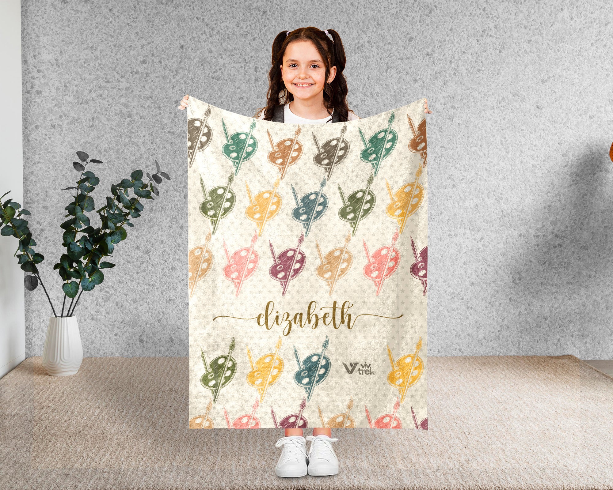 Custom Name Artist Blanket, Retro Acrylic Brush Throw for Painters and Creative Hobby Lovers, Cozy Art Room Decor