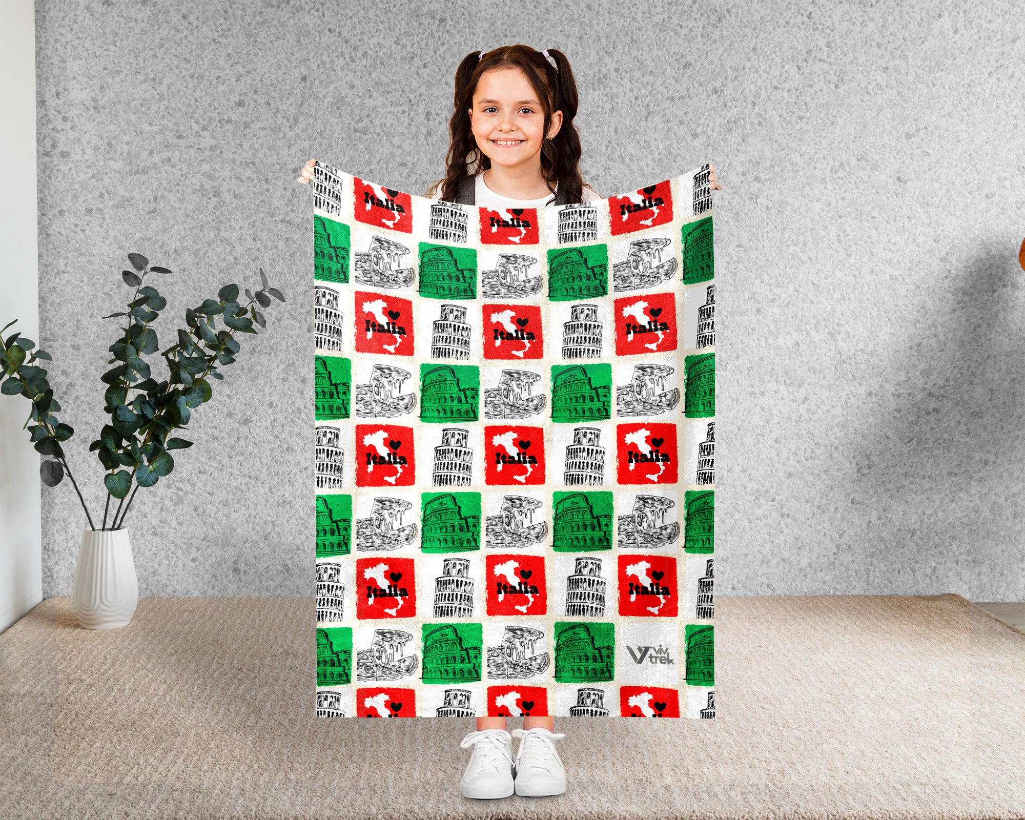 Retro Italy Blanket Throw with Italia Flag Design, Cozy Rome Venice Inspired Decor, Mediterranean Travel Lover Gift Blanket