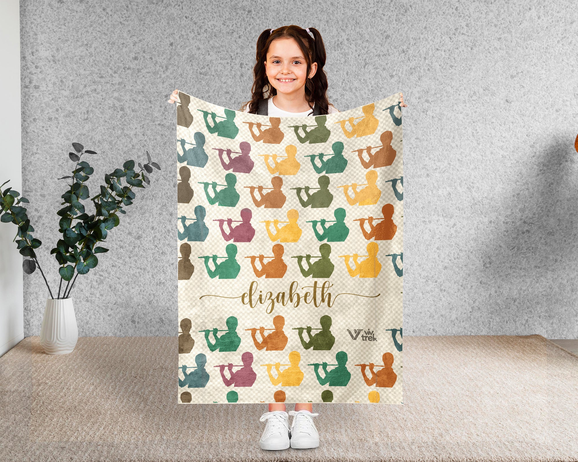 Custom Name Flute Blanket – Personalized Cozy Throw for Music Fans