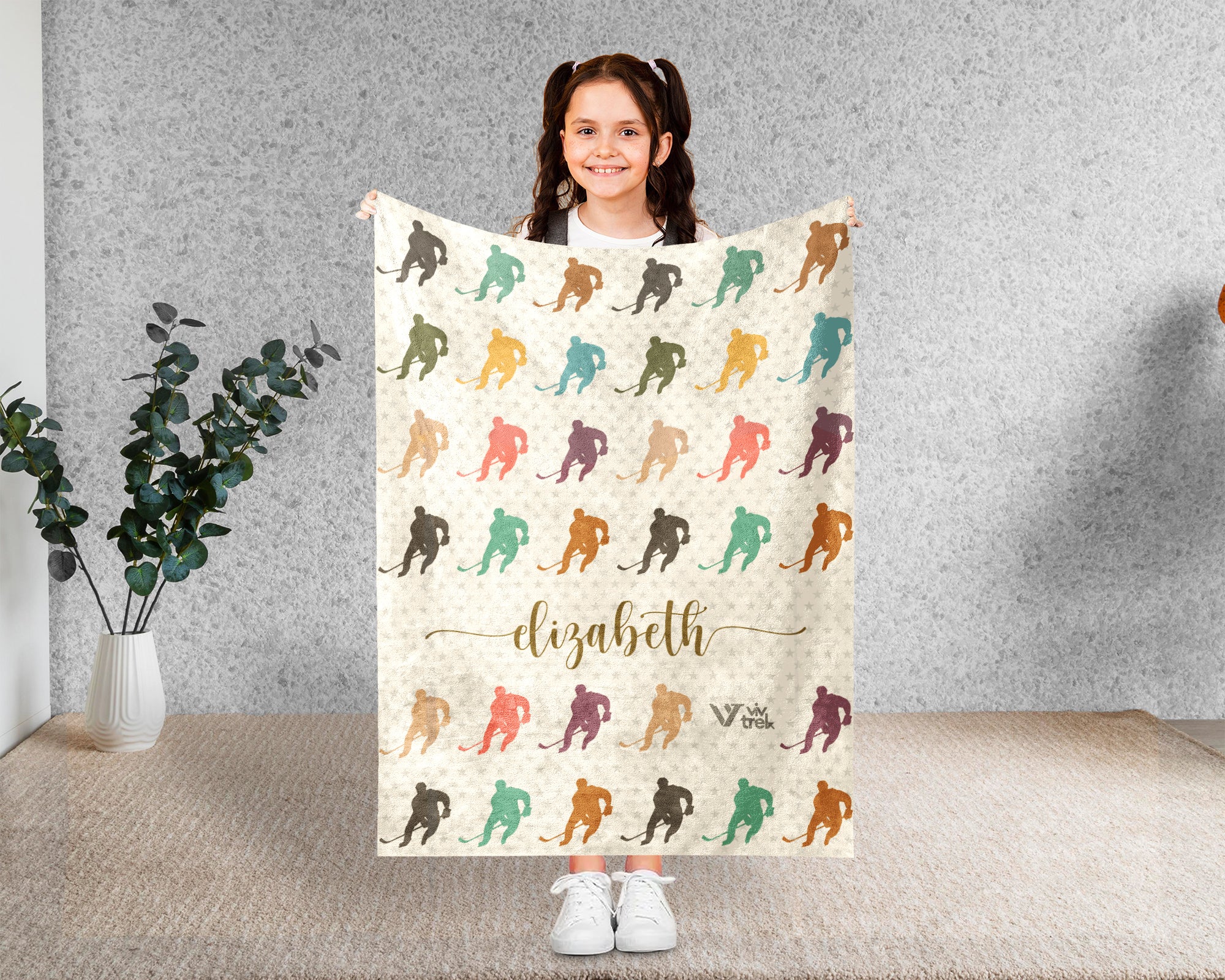Custom Name Hockey Lover Blanket Retro Player Throw Cozy Personalized Gift Soft Ice Sports Decor for Fans Home