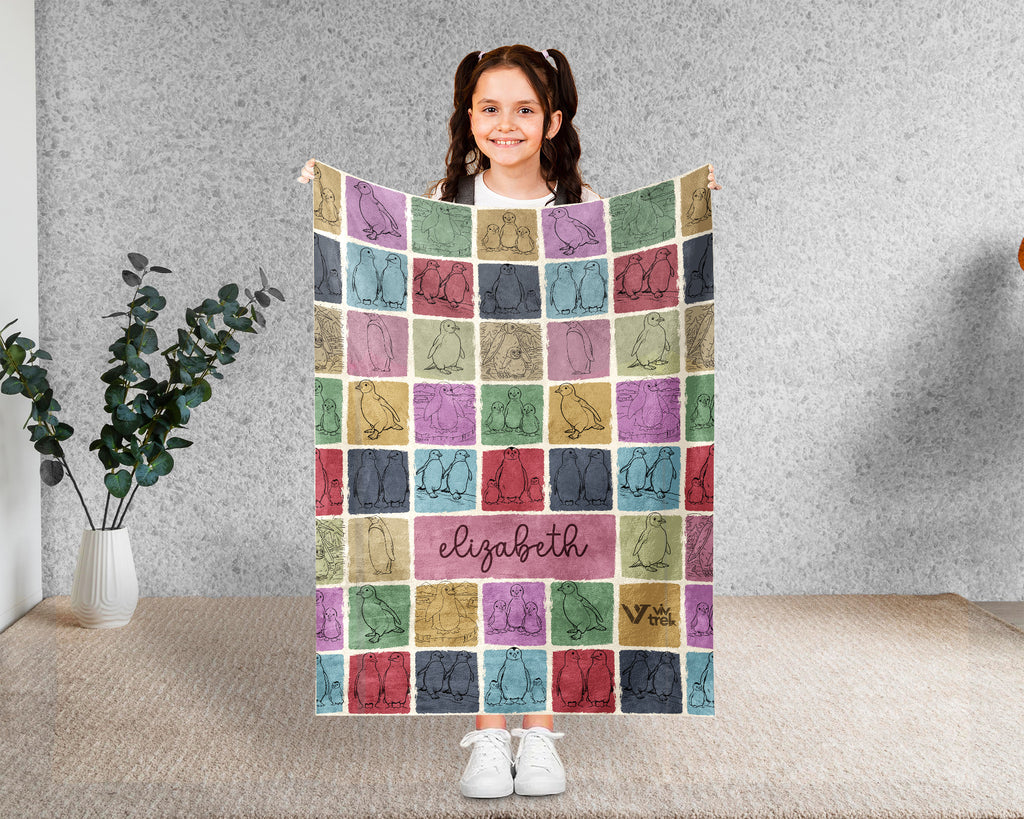 Personalized Penguin Blanket Cozy Custom Name Throw Soft Ocean Animal Decor Unique Kawaii Gift for Penguin Lovers
