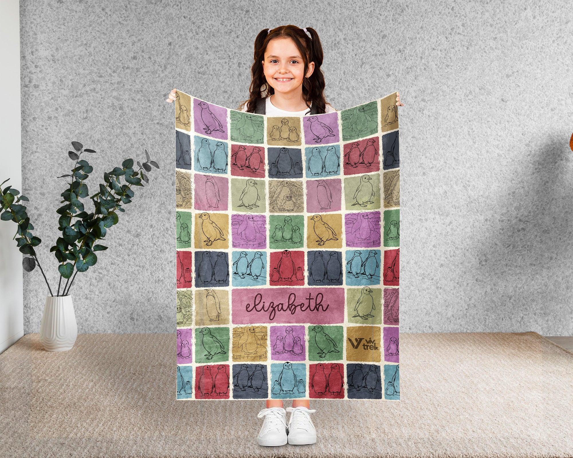 Personalized Penguin Blanket Cozy Custom Name Throw Soft Ocean Animal Decor Unique Kawaii Gift for Penguin Lovers