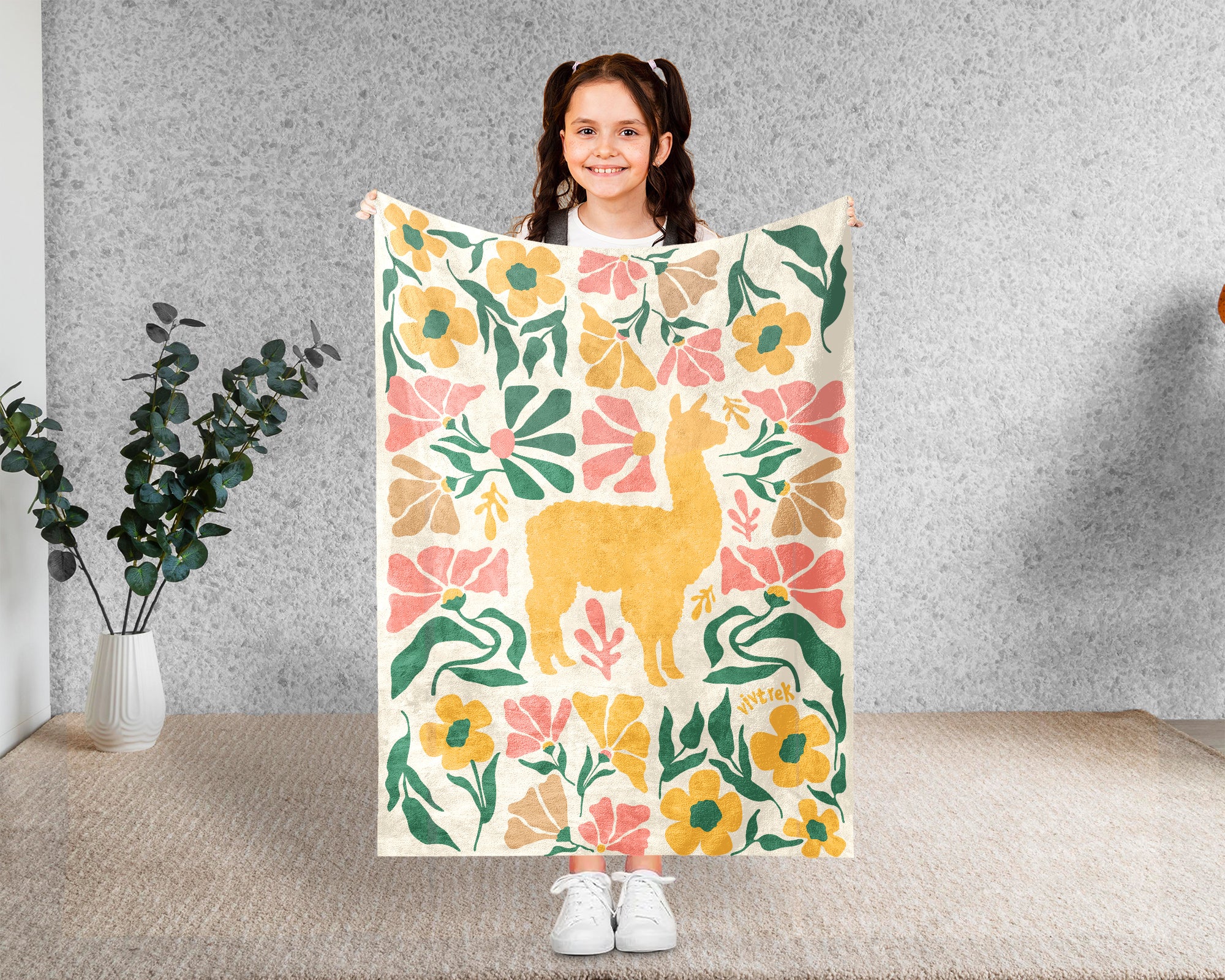Floral Llama Blanket – Cozy Wildflower Throw for Animal Lovers