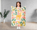 Personalized Llama Alpaca Floral Blanket, Custom Name Cute Animal Throw, Cozy Funny Farm Animal Gift for Animal Lovers
