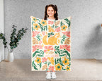 Floral  Raccoon Blanket with Custom Name, Cute Woodland Animal Gift, Cozy Floral Throw for Kids Teens Adults