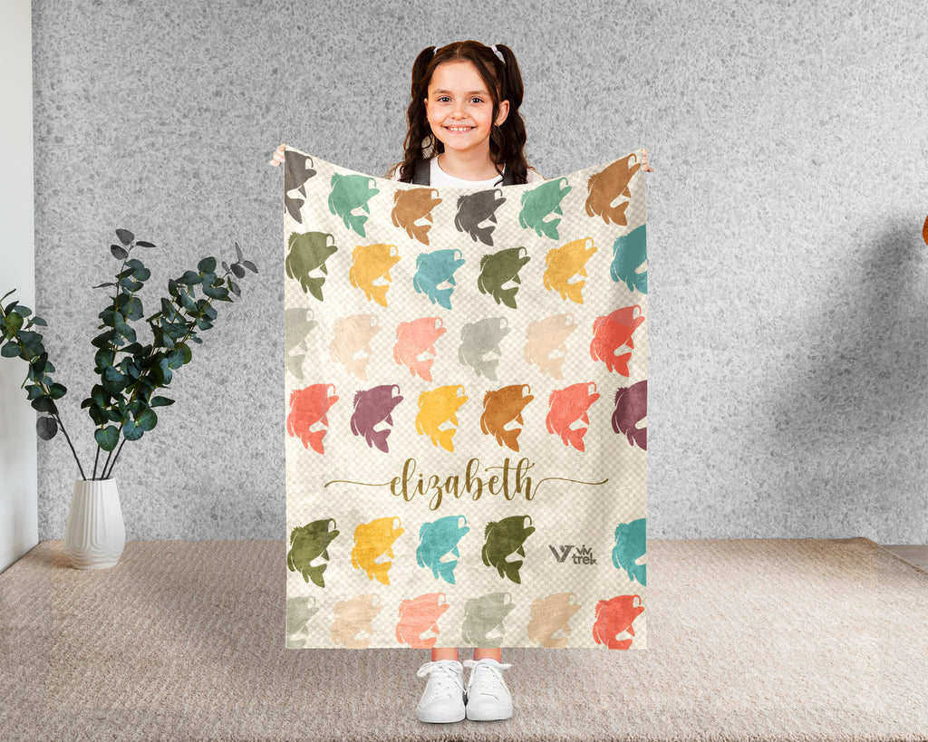 Custom Name Fishing Blanket, Personalized Outdoor Throw, Cozy Fisherman Gift for Cabin and Lake House Decor