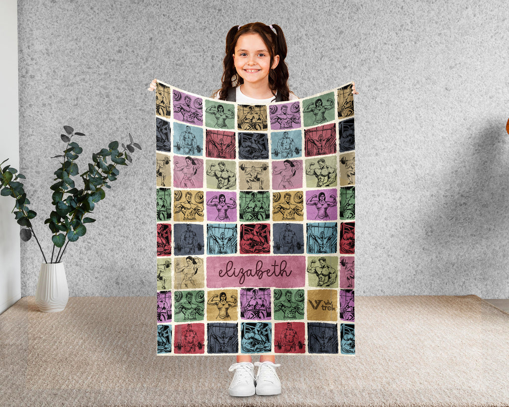 Personalized Bodybuilding Blanket Custom Name Fitness Throw, Cozy Gym Lover Gift, Sporty Home Decor for Men and Women