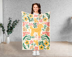 Custom Name Floral Poodle Blanket, Personalized Cozy Retro Puppy Throw, Vintage Dog Lover Gift for Teens Adults Dog Moms