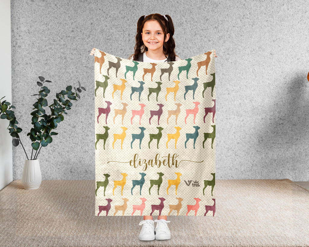 Retro Personalized Baby Deer Blanket Custom Name, Vintage Fawn Throw for Kids Teens Adults, Cozy Wildlife Nature Home Gift